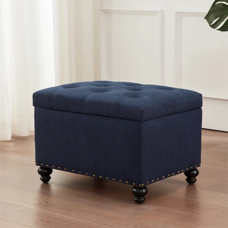 Handy Fabric Ottoman In Denim Blue Colour With Storage - Febonic Living