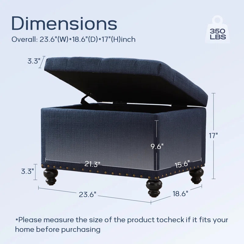 Handy Fabric Ottoman In Denim Blue Colour With Storage - Febonic Living