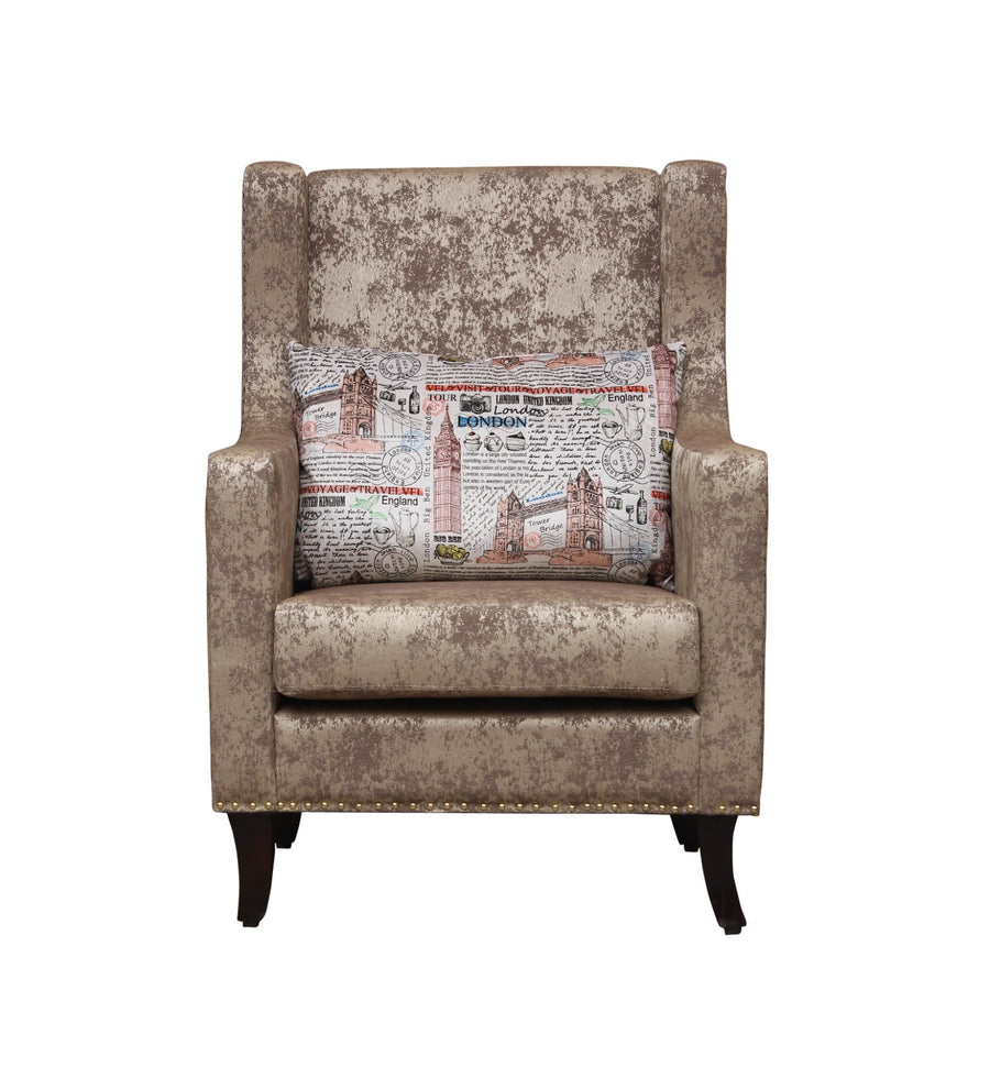 Jade Printed Fabric Wing Chair In Beige Colour - Febonic Living