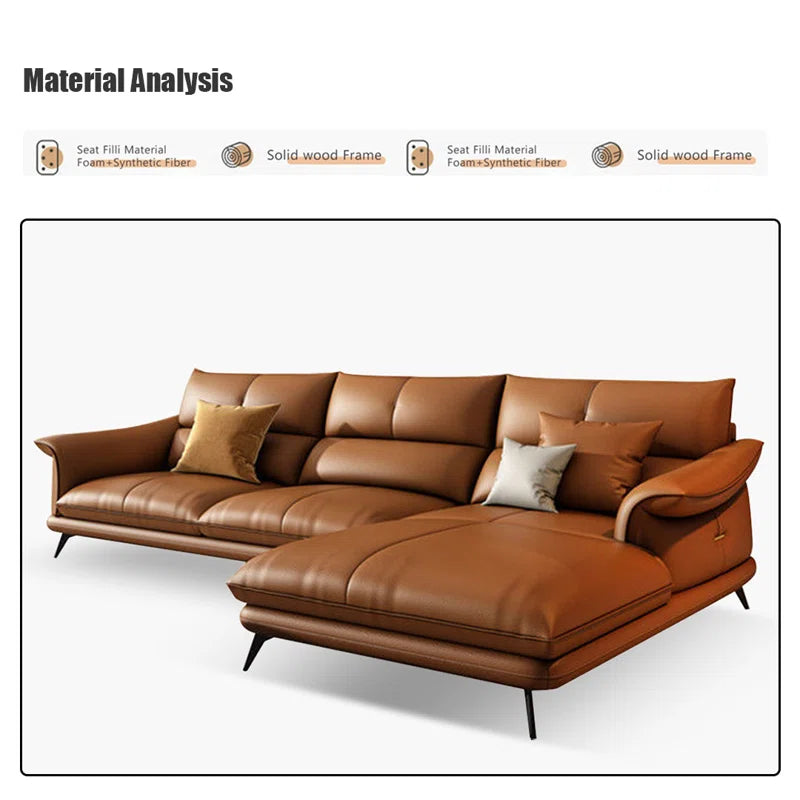 Sagar Leatherette LHS Sectional Sofa (2+Lounger) In Cinnamon Brown Colour - Febonic Living