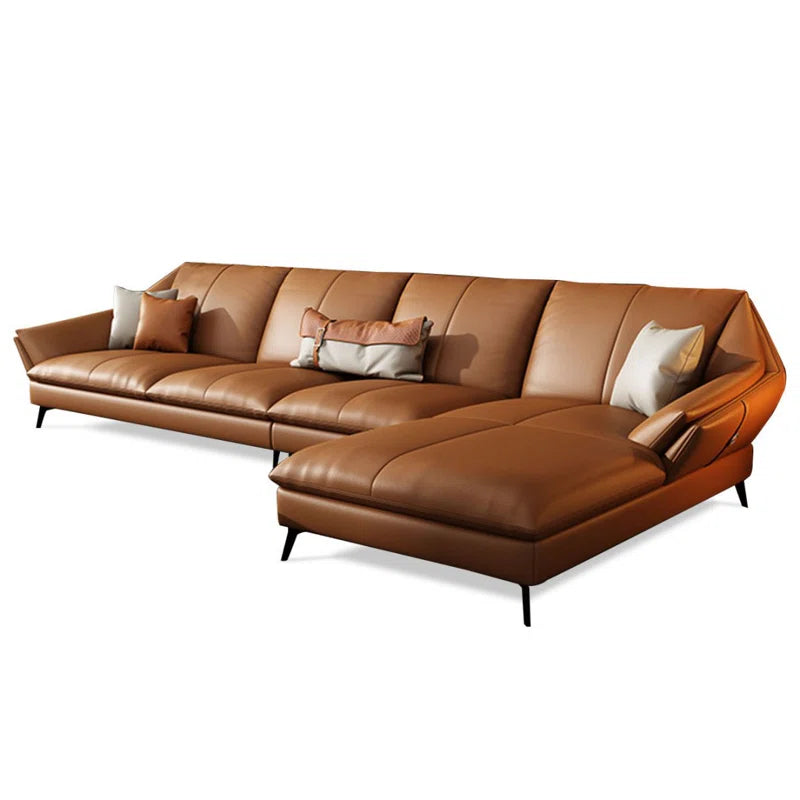 Sagar Leatherette LHS Sectional Sofa (3+Lounger) In Cinnamon Brown Colour - Febonic Living