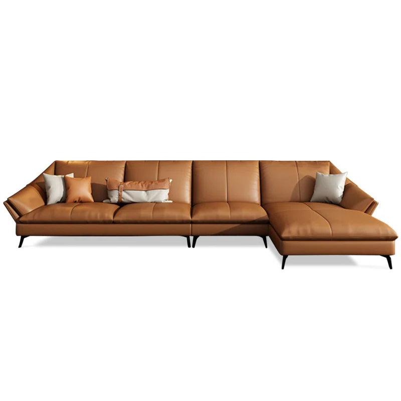 Sagar Leatherette LHS Sectional Sofa (3+Lounger) In Cinnamon Brown Colour - Febonic Living