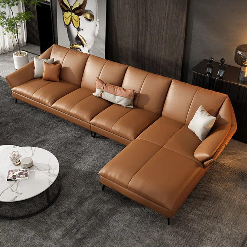 Sagar Leatherette LHS Sectional Sofa (3+Lounger) In Cinnamon Brown Colour - Febonic Living