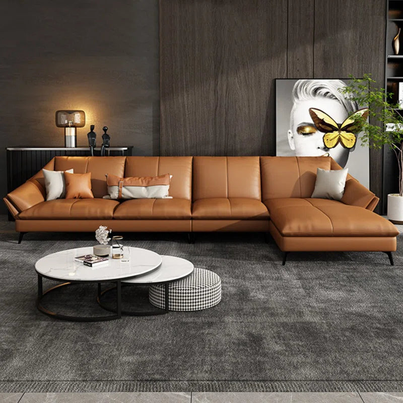 Sagar Leatherette LHS Sectional Sofa (3+Lounger) In Cinnamon Brown Colour - Febonic Living
