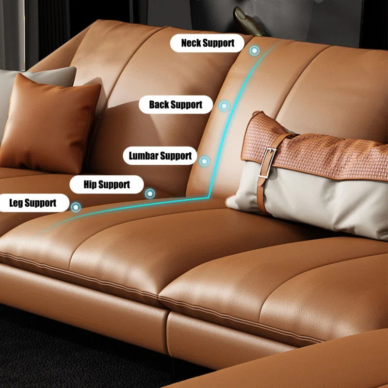 Sagar Leatherette LHS Sectional Sofa (3+Lounger) In Cinnamon Brown Colour - Febonic Living