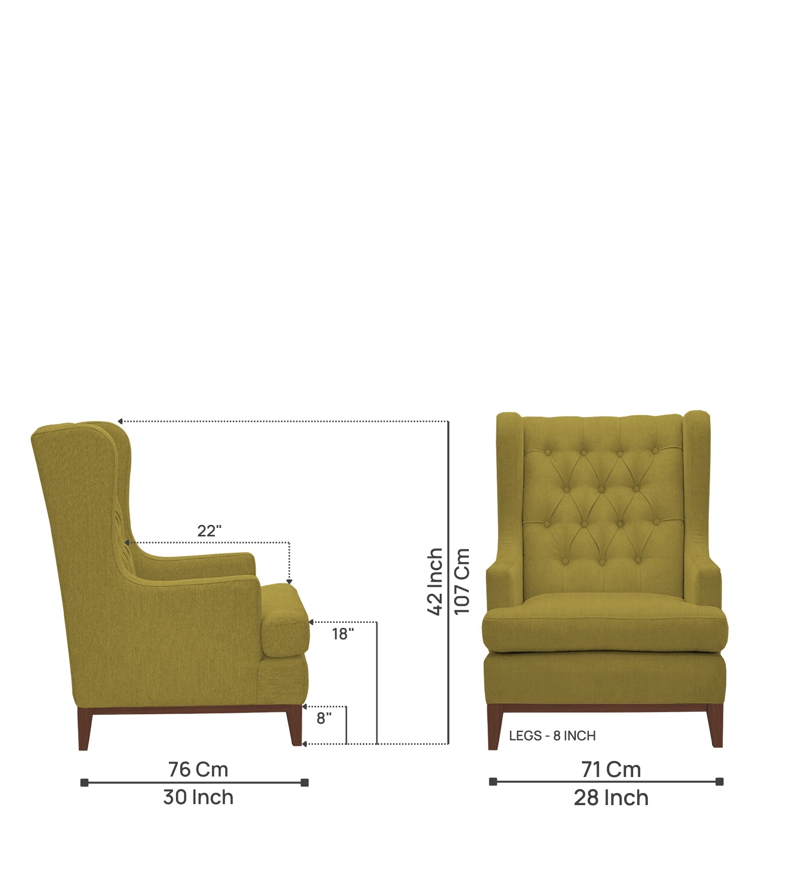 Panas Fabric 1 Seater Wing Chair  in Parrot Green Colour