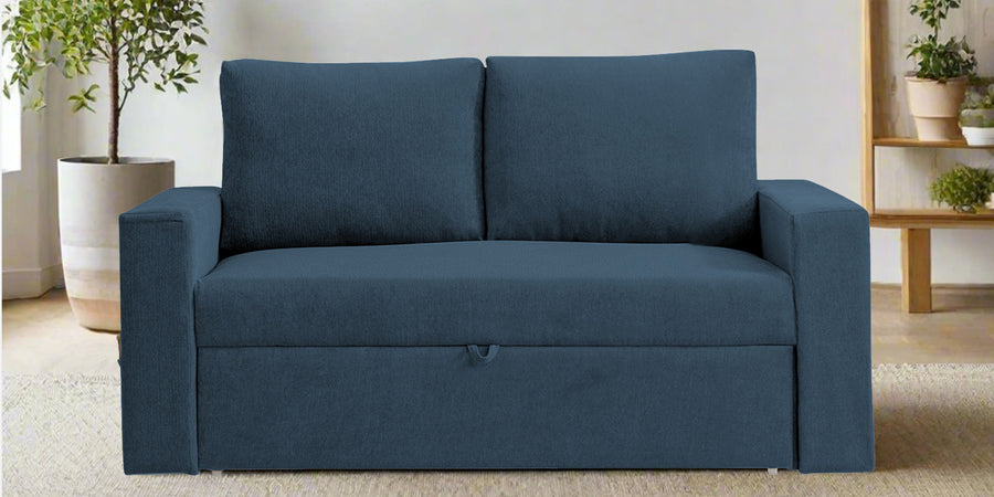Kara Fabric 2 Seater Pull Out Sofa Cum Bed In Light Blue Colour - Febonic Living