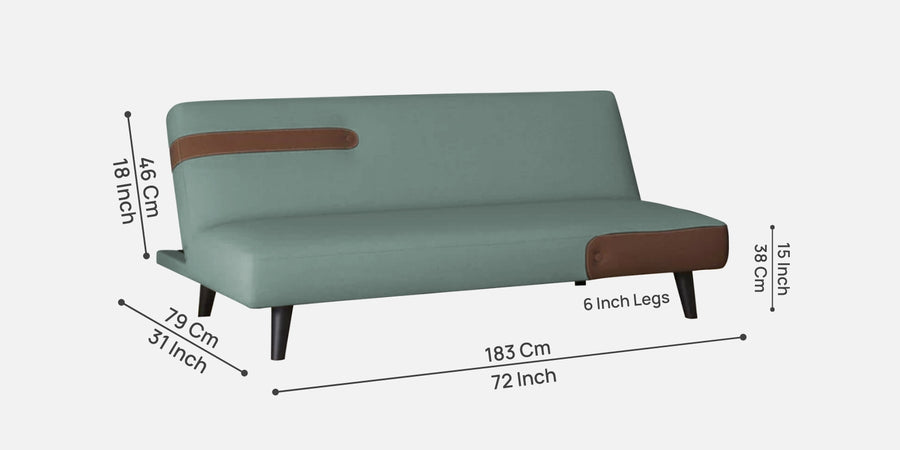 Vedan Fabric 3 Seater Convertible Sofa Cum Bed In Suka Blue Colour - Febonic Living