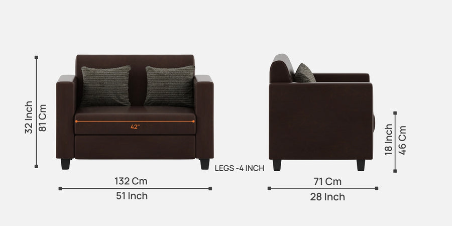 Baley Leatherette 2 Seater Sofa In Dark Brown Colour - Febonic Living