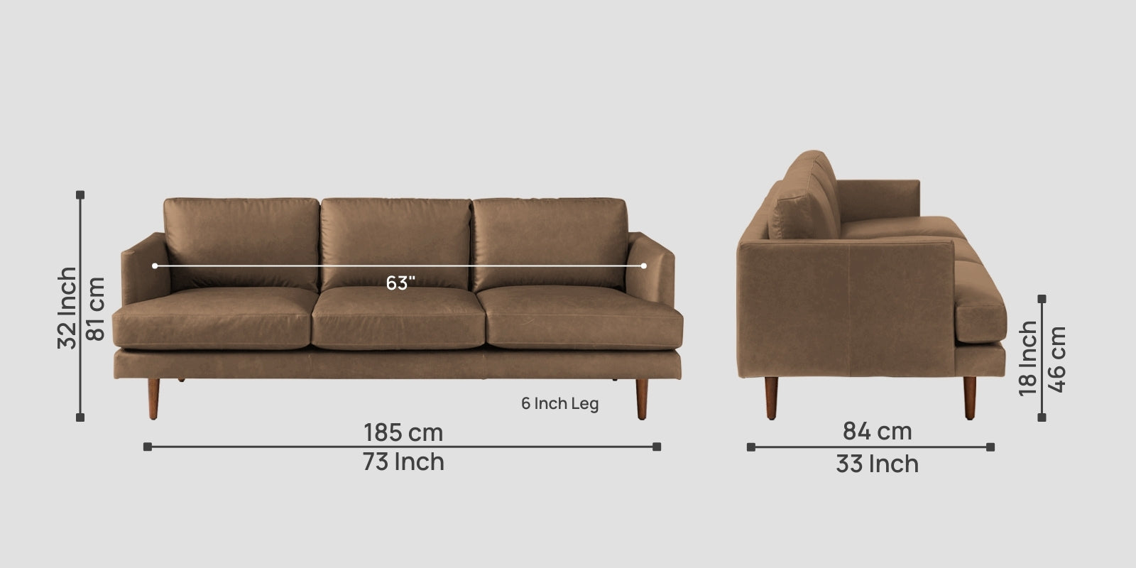 Sterio Leatherette 3 Seater Sofa in Husky Brown Colour