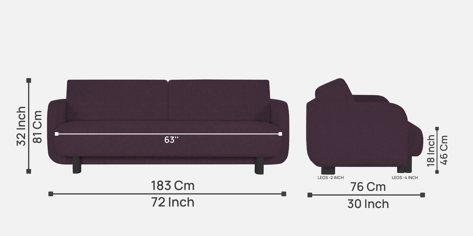 Amara Fabric 3 Seater Sofa In Greek Purple Colour