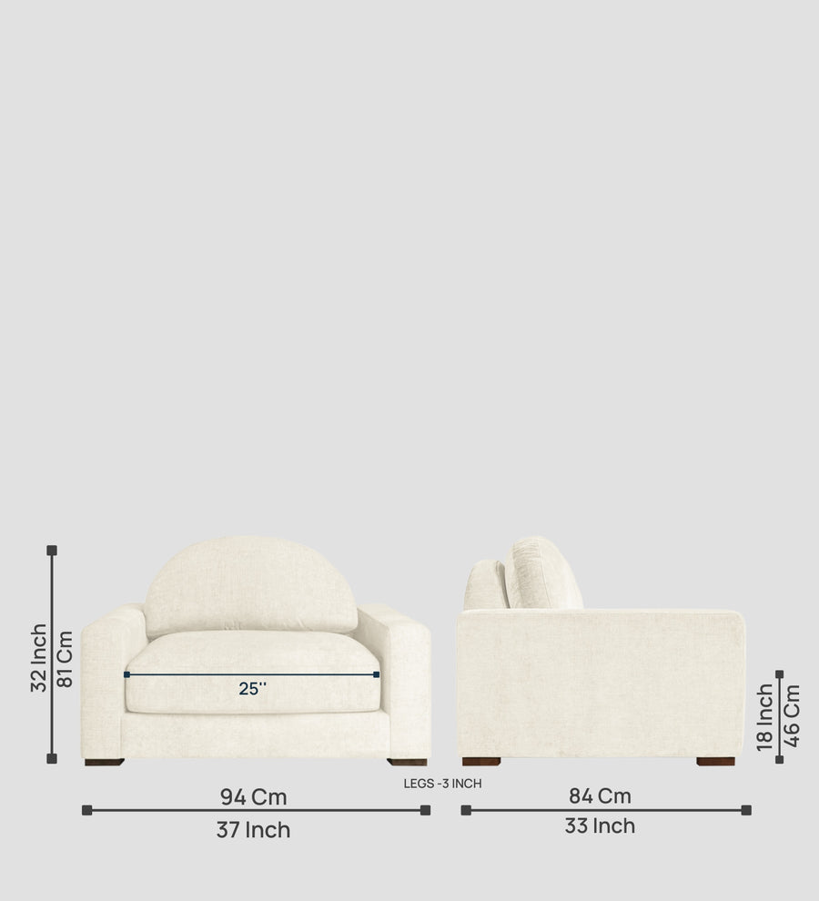 Dara Fabric 1 Seater Sofa In Ivory Cream Colour - Febonic Living