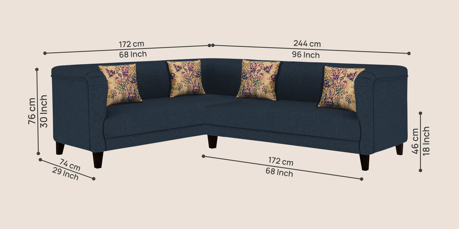 Niki Fabric Corner Sofa In Denim Blue Colour - Febonic Living
