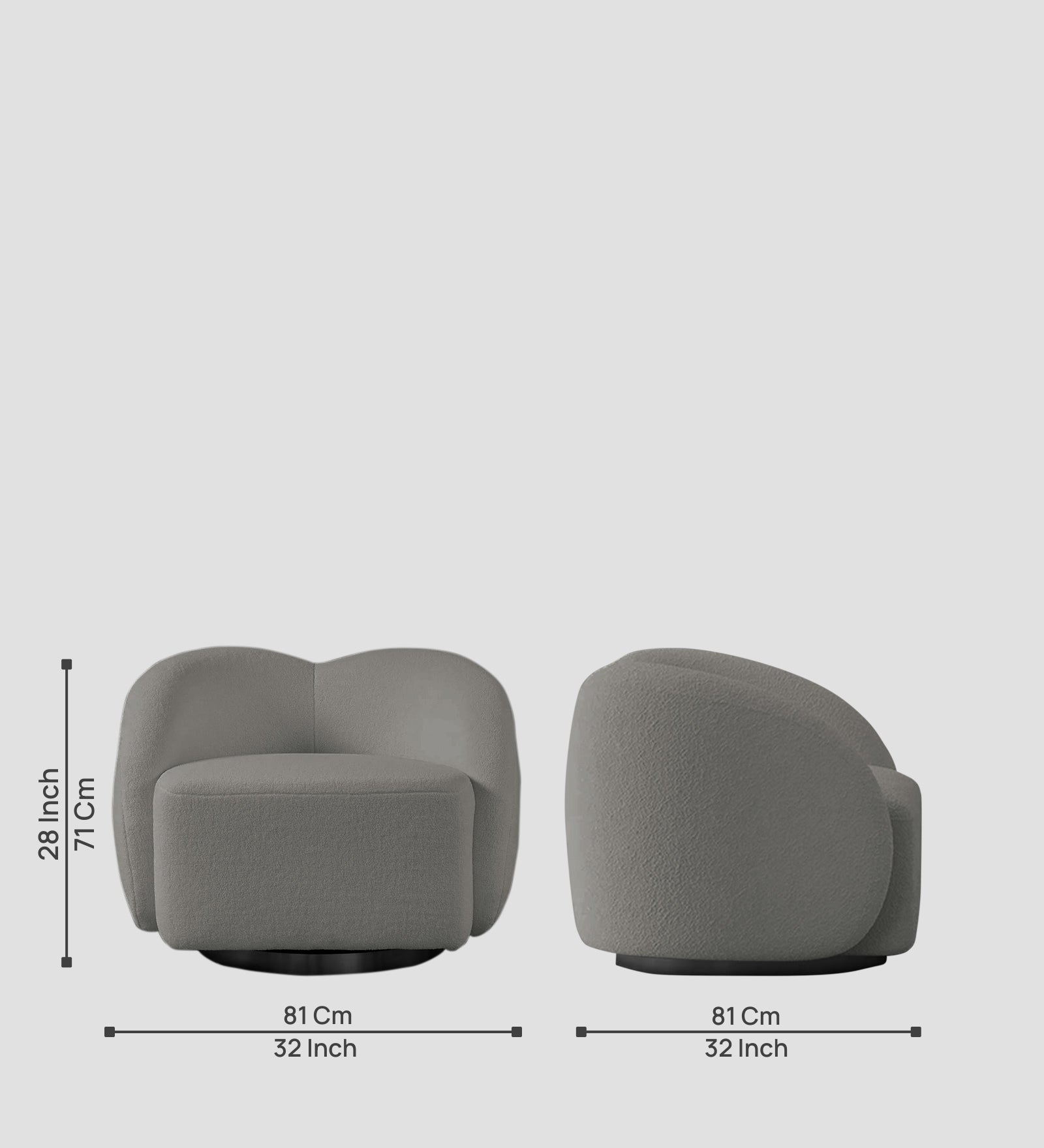 Miles Boucle Fabric Swivel Chair in Moon Grey Colour