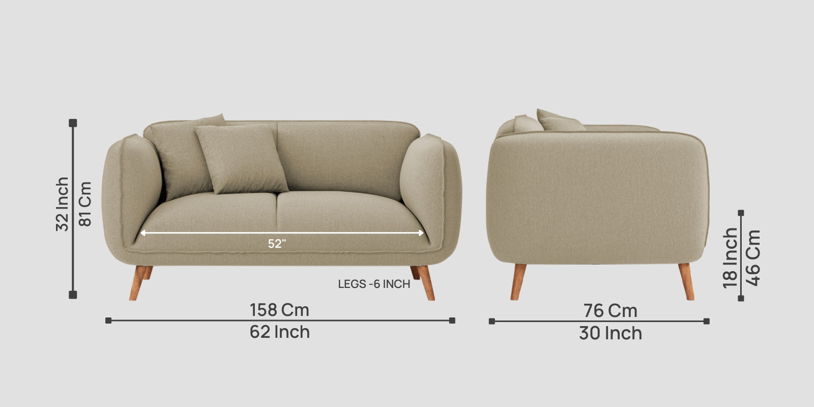 Zia Fabric 2 Seater Sofa In Honey Beige Colour
