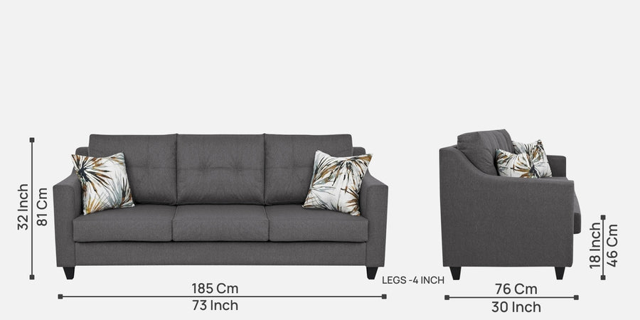 Welly Fabric 3 Seater Sofa In Sudo Grey Colour - Febonic Living