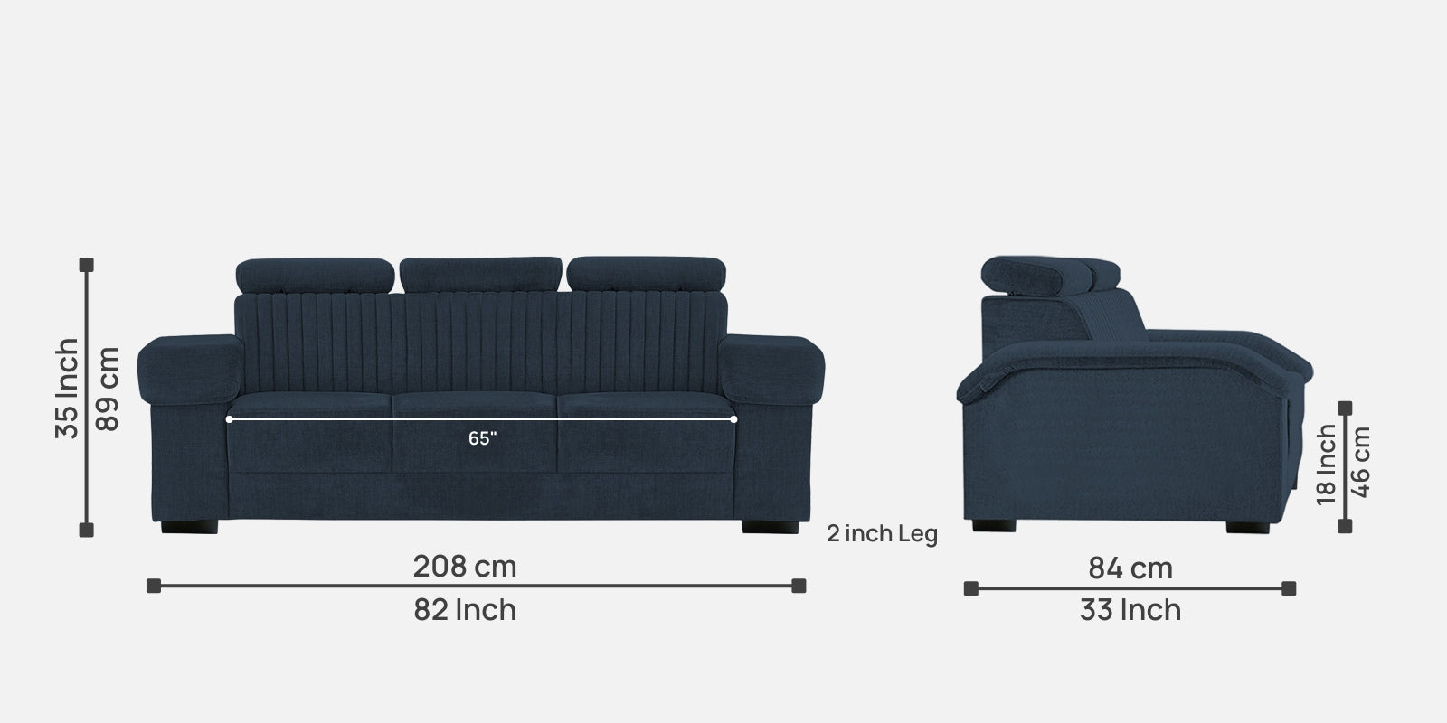 Draco Fabric 3 Seater Sofa In Denim Blue Colour - Febonic Living