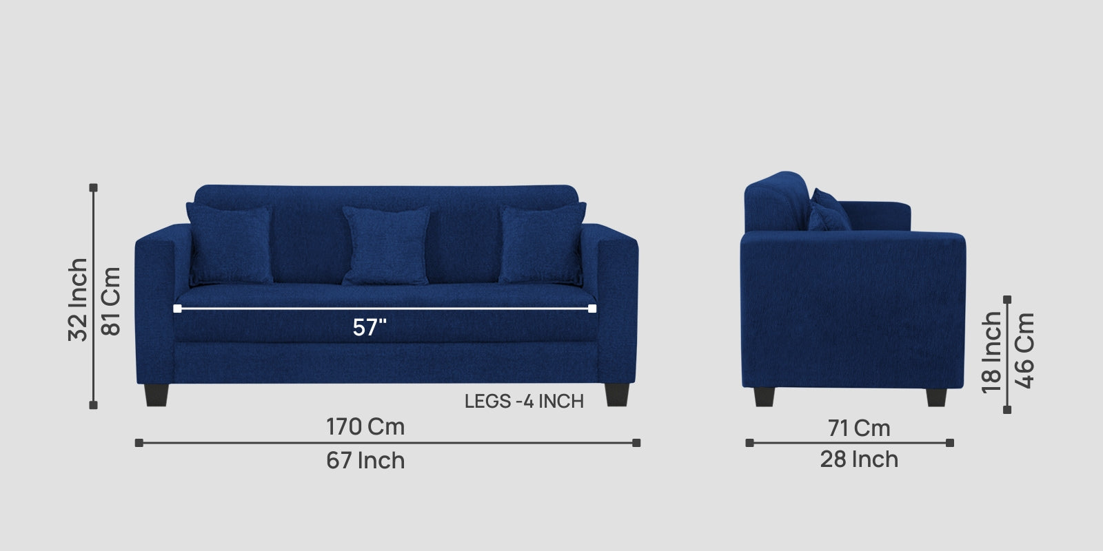 Nebula Fabric 3 Seater Sofa In Royal Blue Colour - Febonic Living