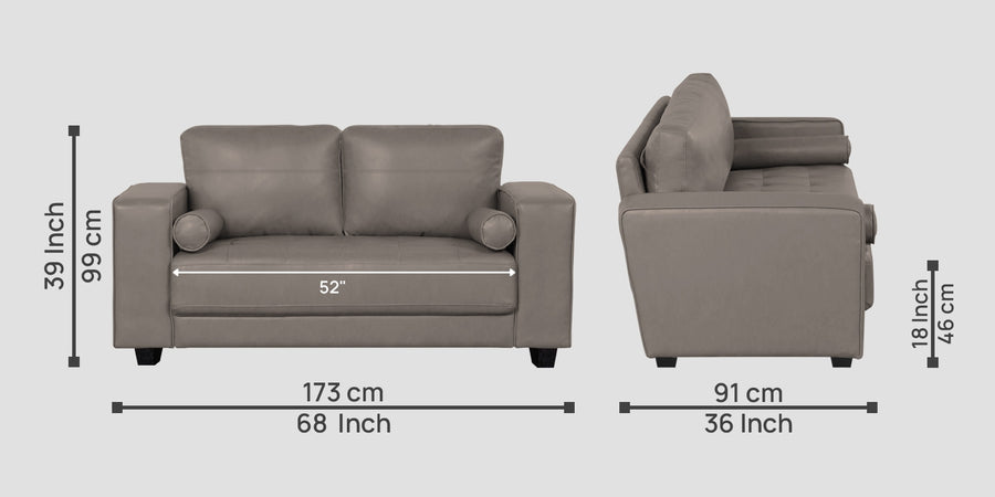 Darwin Leatherette 2 Seater Sofa In Steel Grey Colour - Febonic Living