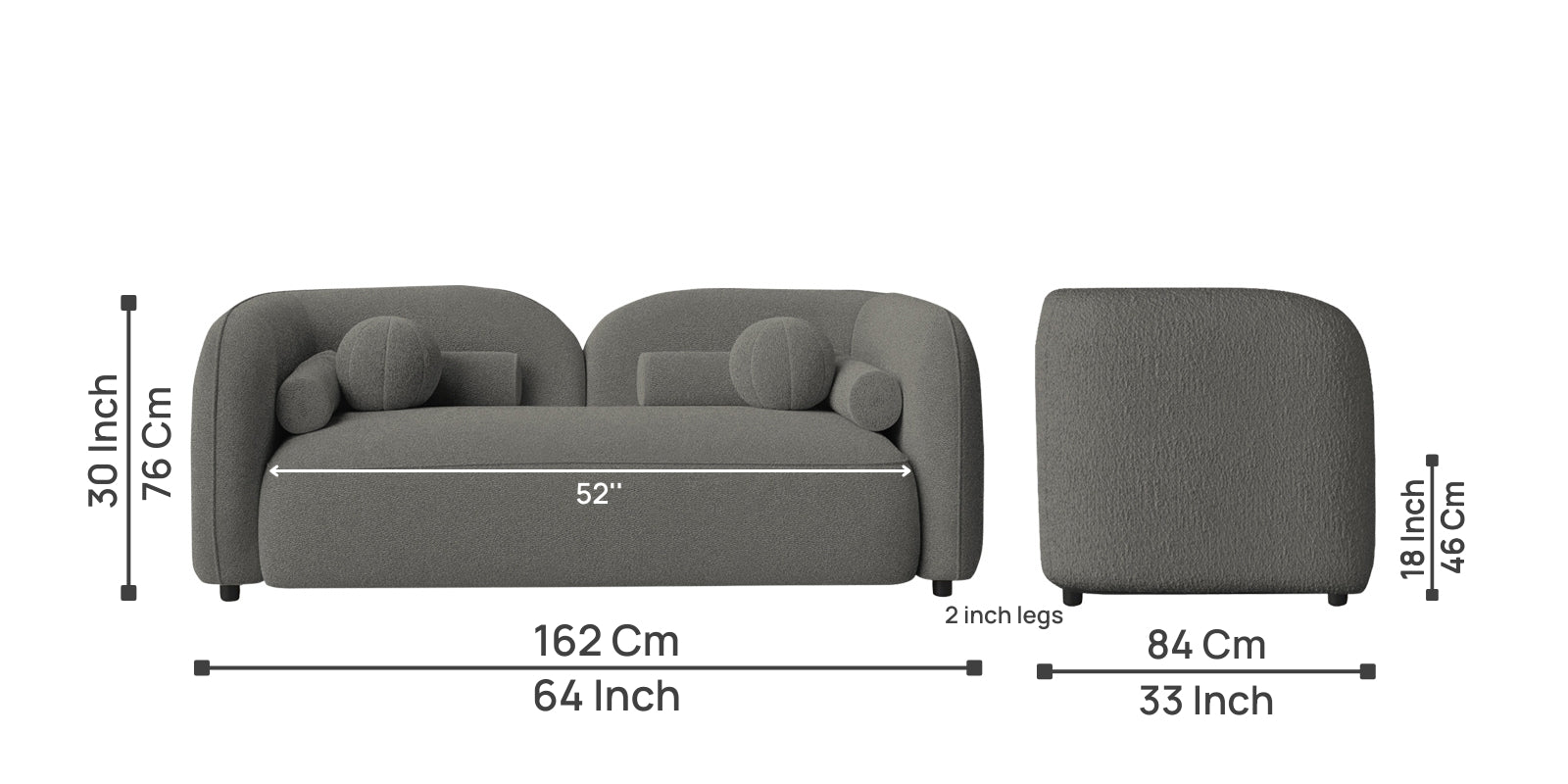 Corny Fur Fabric 2 Seater Sofa in Moon Grey Colour