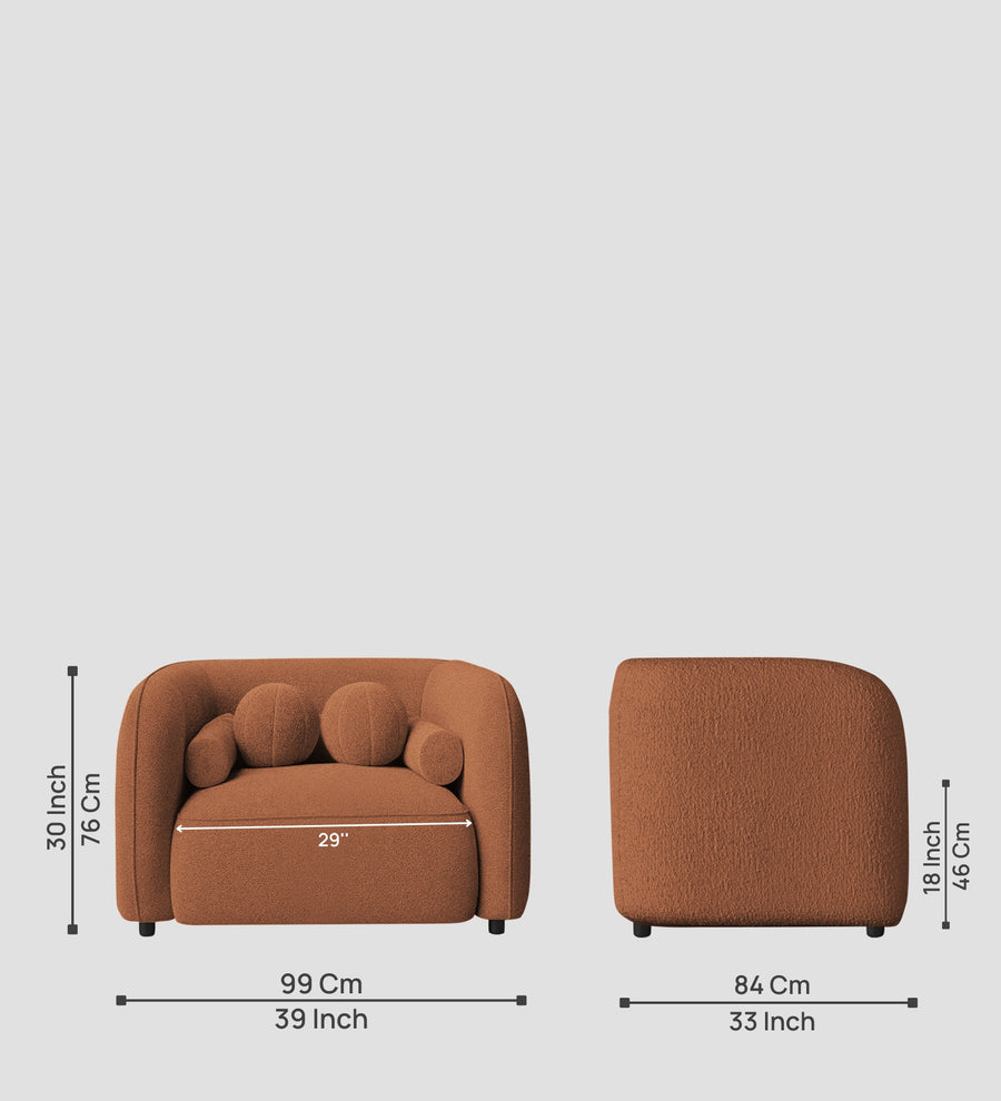 Corny Boucle Fabric 1 Seater Sofa In Light Orange Colour - Febonic Living