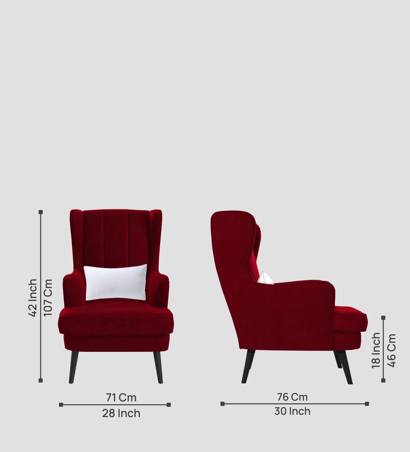 Niya Velvet 1 Seater Wing Chair in Cherry Red Colour