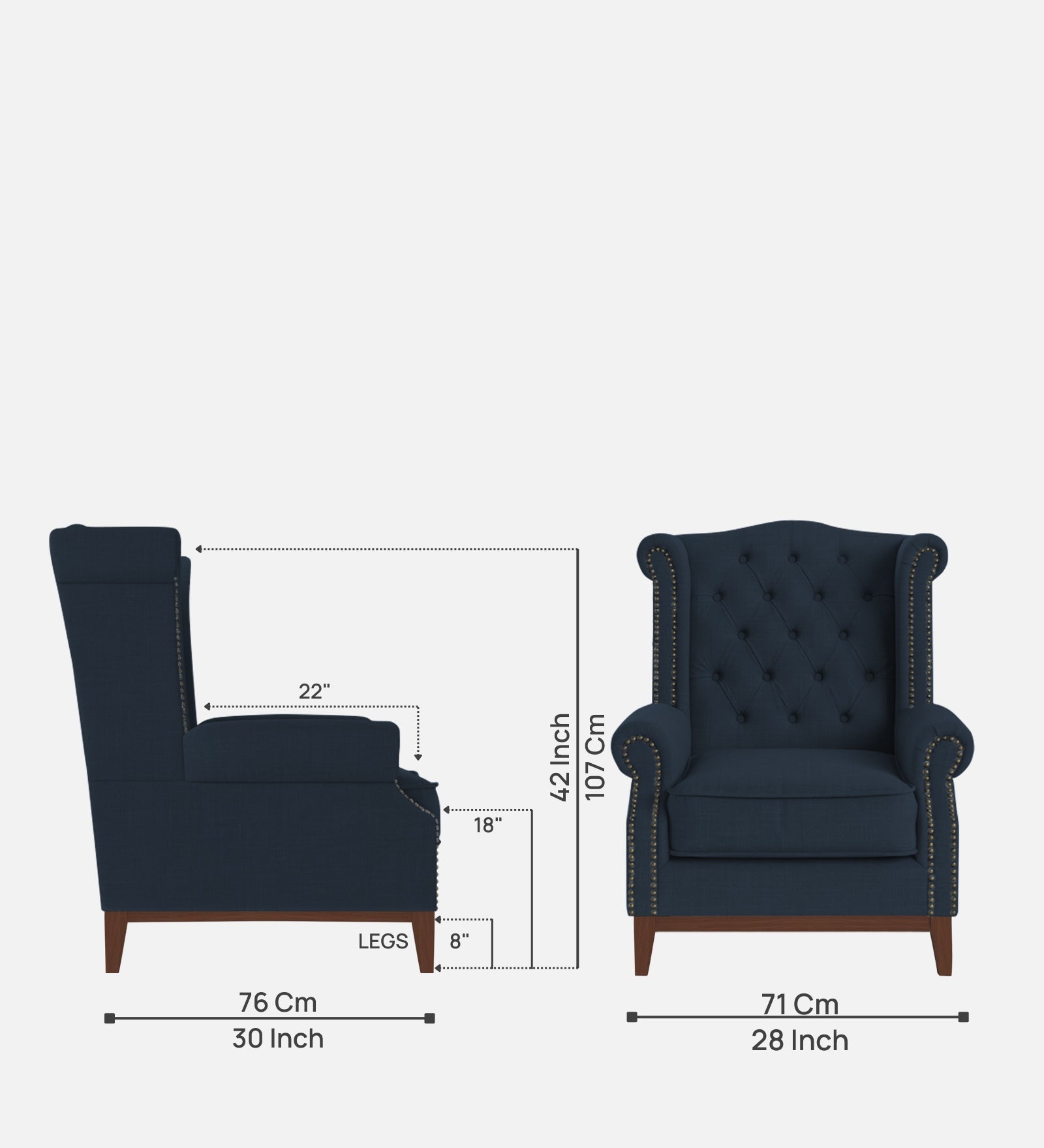 Nory Fabric 1 Seater Wing Chair in Denim Blue Colour