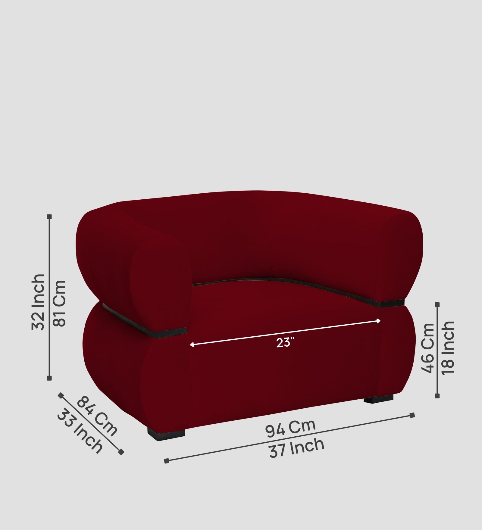 Kula Velvet 1 Seater Sofa In Cherry Red Colour