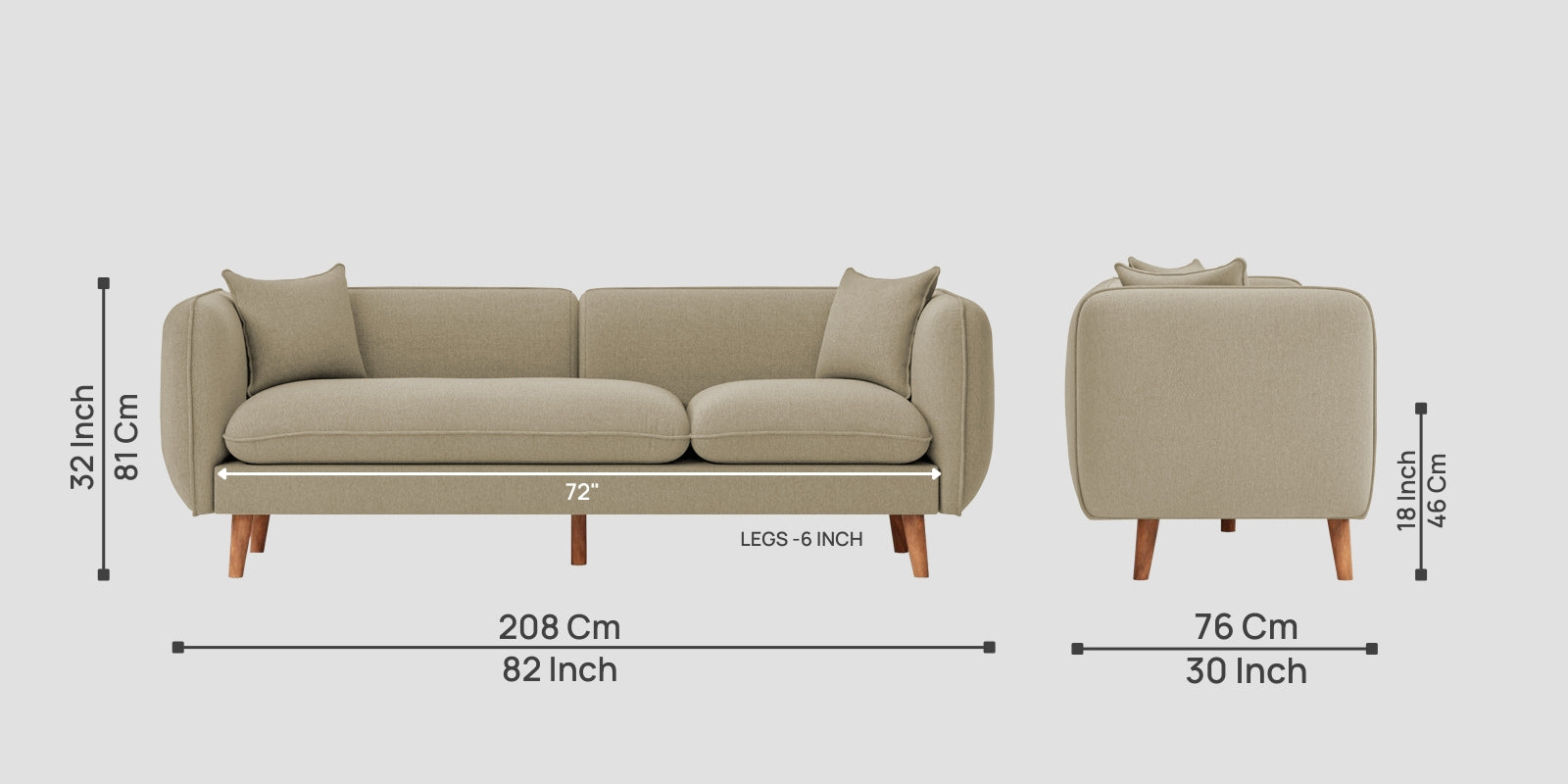 Reva Fabric 3 Seater Sofa In Honey Beige Colour - Febonic Living