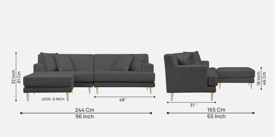 Woody Fabric Rhs Sectional Sofa 3 Lounger In Dusky Grey Colour - Febonic Living