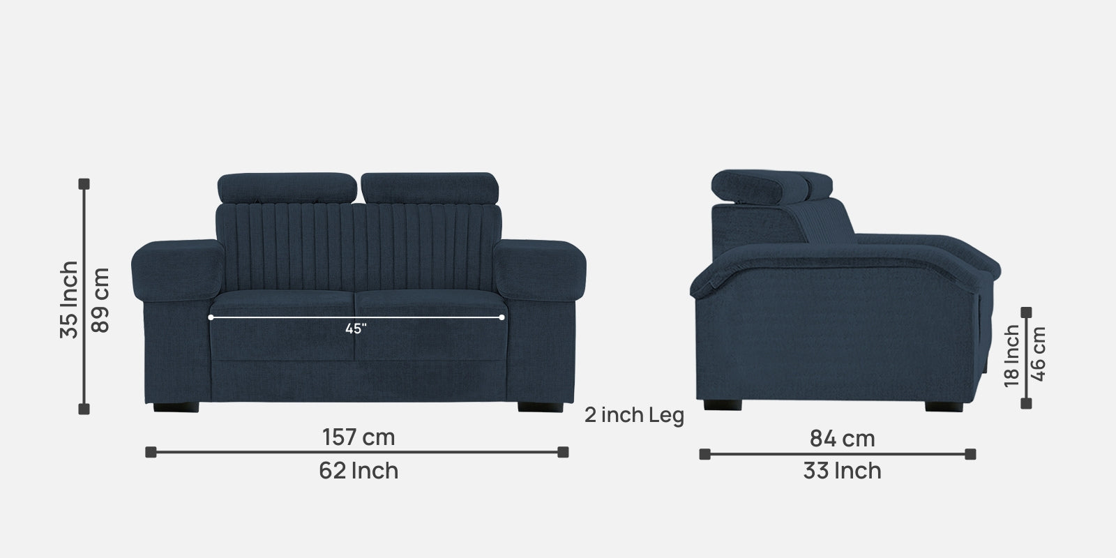 Draco Fabric 2 Seater Sofa In Denim Blue Colour - Febonic Living