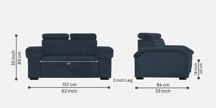 Draco Fabric 2 Seater Sofa In Denim Blue Colour - Febonic Living
