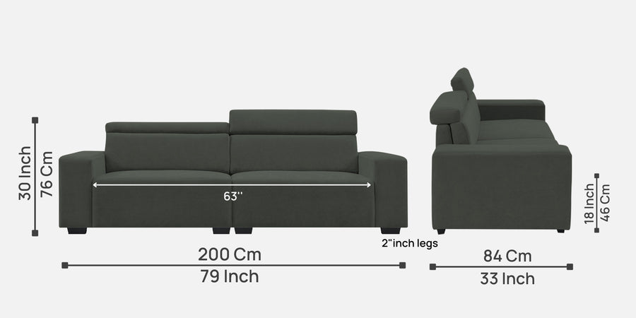 Hiro Fabric 3 Seater Sofa In I Land Green Colour - Febonic Living