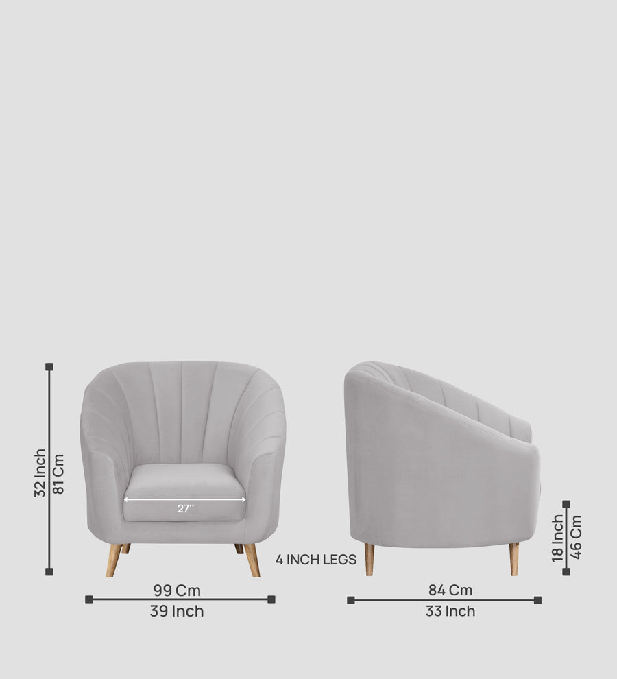 Kaylee Velvet 1 Seater Sofa In Concrete Grey Colour - Febonic Living