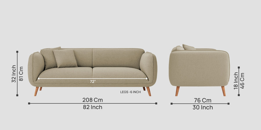 Zia Fabric 3 Seater Sofa In Honey Beige Colour - Febonic Living