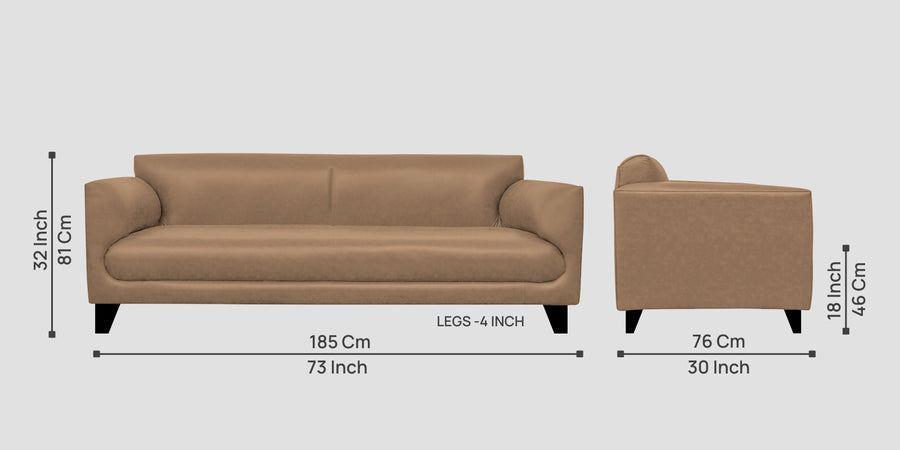 Convi Leatherette 3 Seater Sofa In Husky Brown Colour - Febonic Living