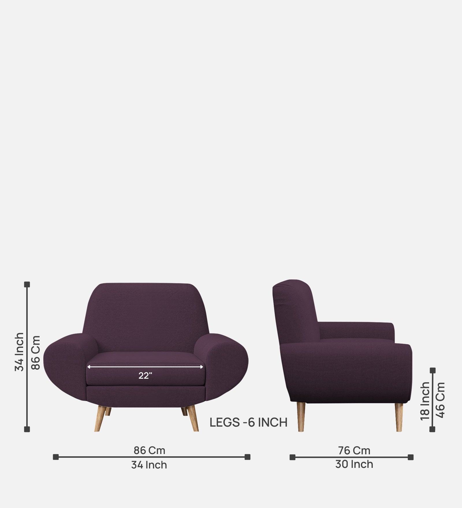 Jessy Fabric 1 Seater Sofa in Greek Purple Colour