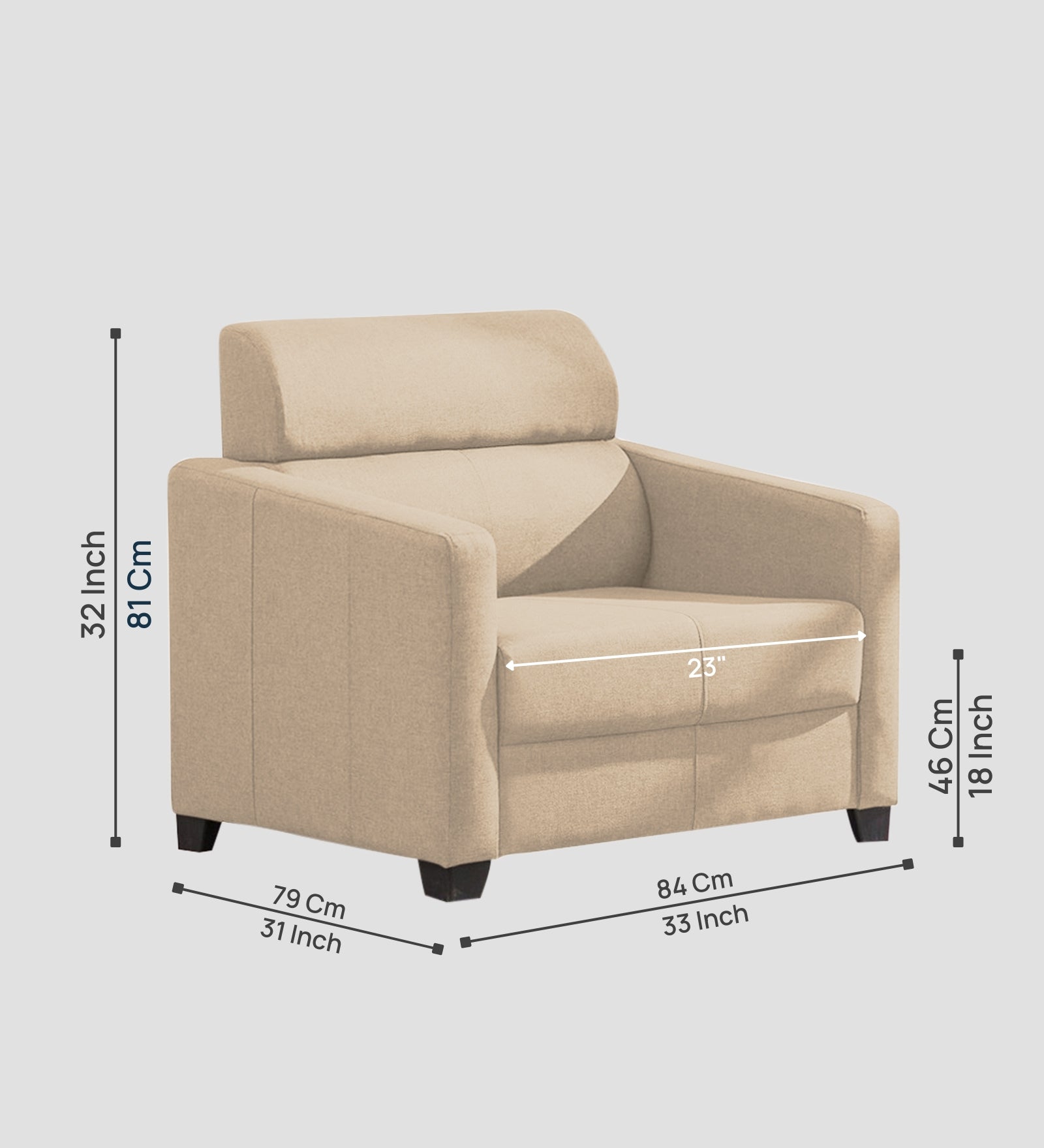 Devo Fabric 1 Seater Sofa In  Olive Beige Colour