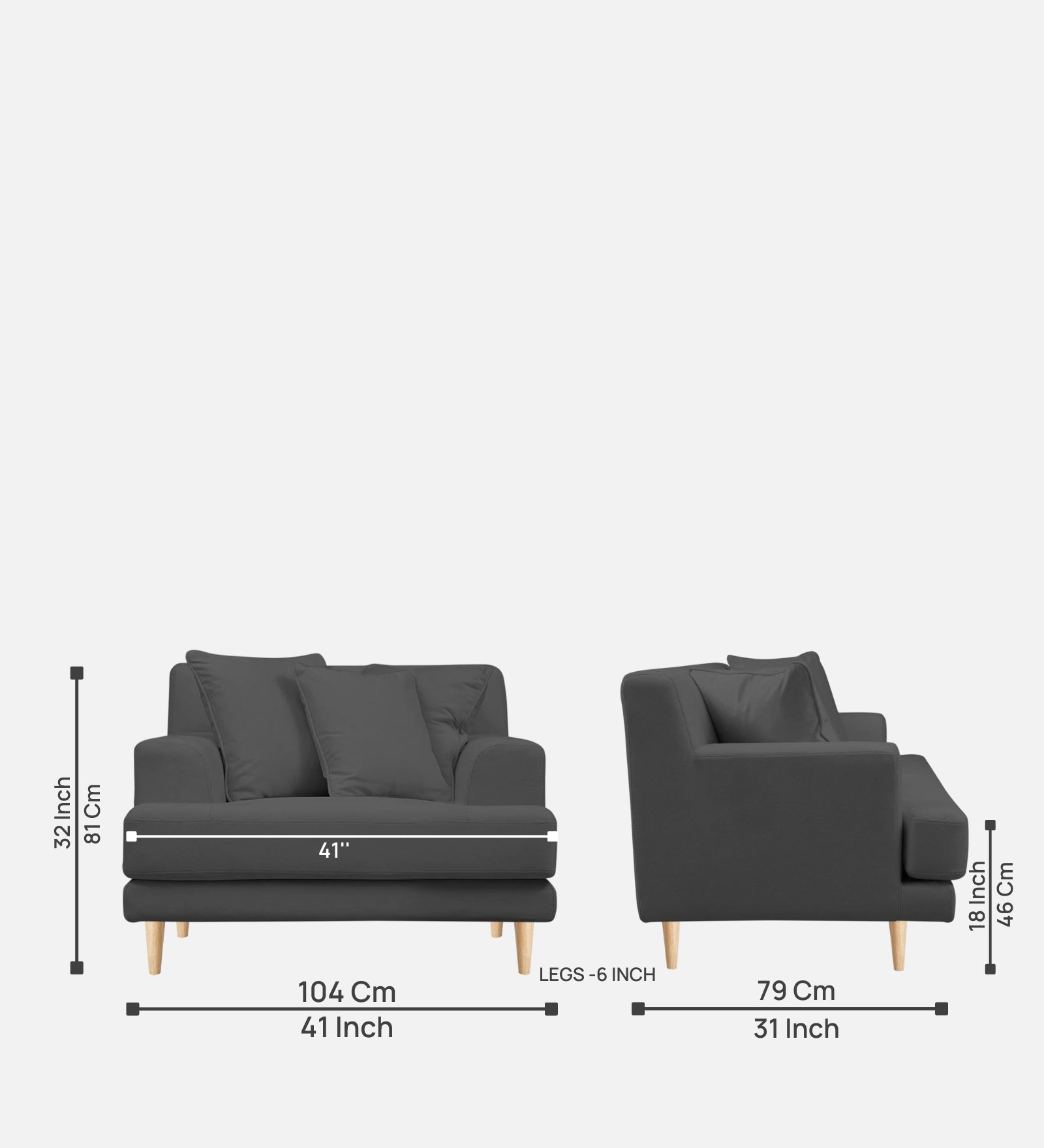 Woody Fabric 1 Seater Sofa in Dusky Grey Colour