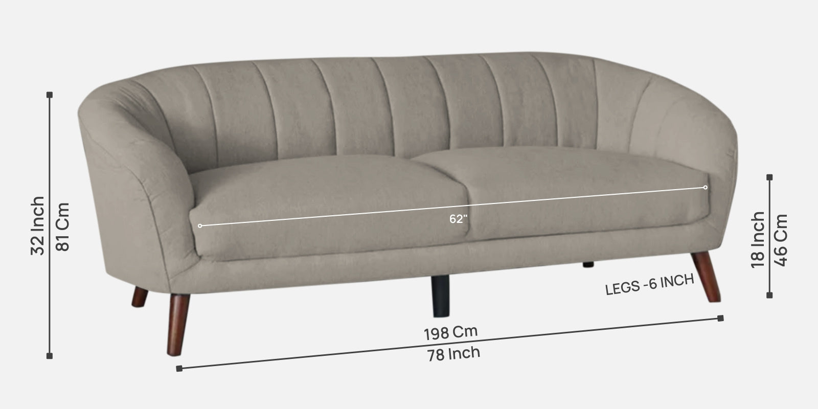 Benjamin Fabric 3 Seater Sofa in Ash Grey Colour