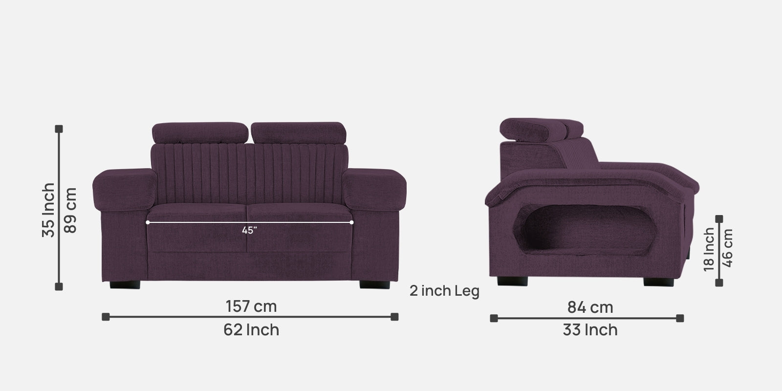 Draco Fabric 2 Seater Sofa In Greek Purple Colour