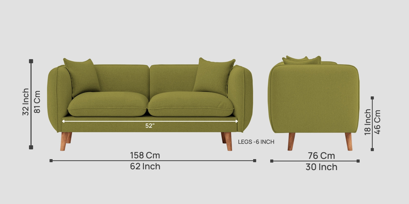 Reva Fabric 2 Seater Sofa In Kelly Green Colour - Febonic Living