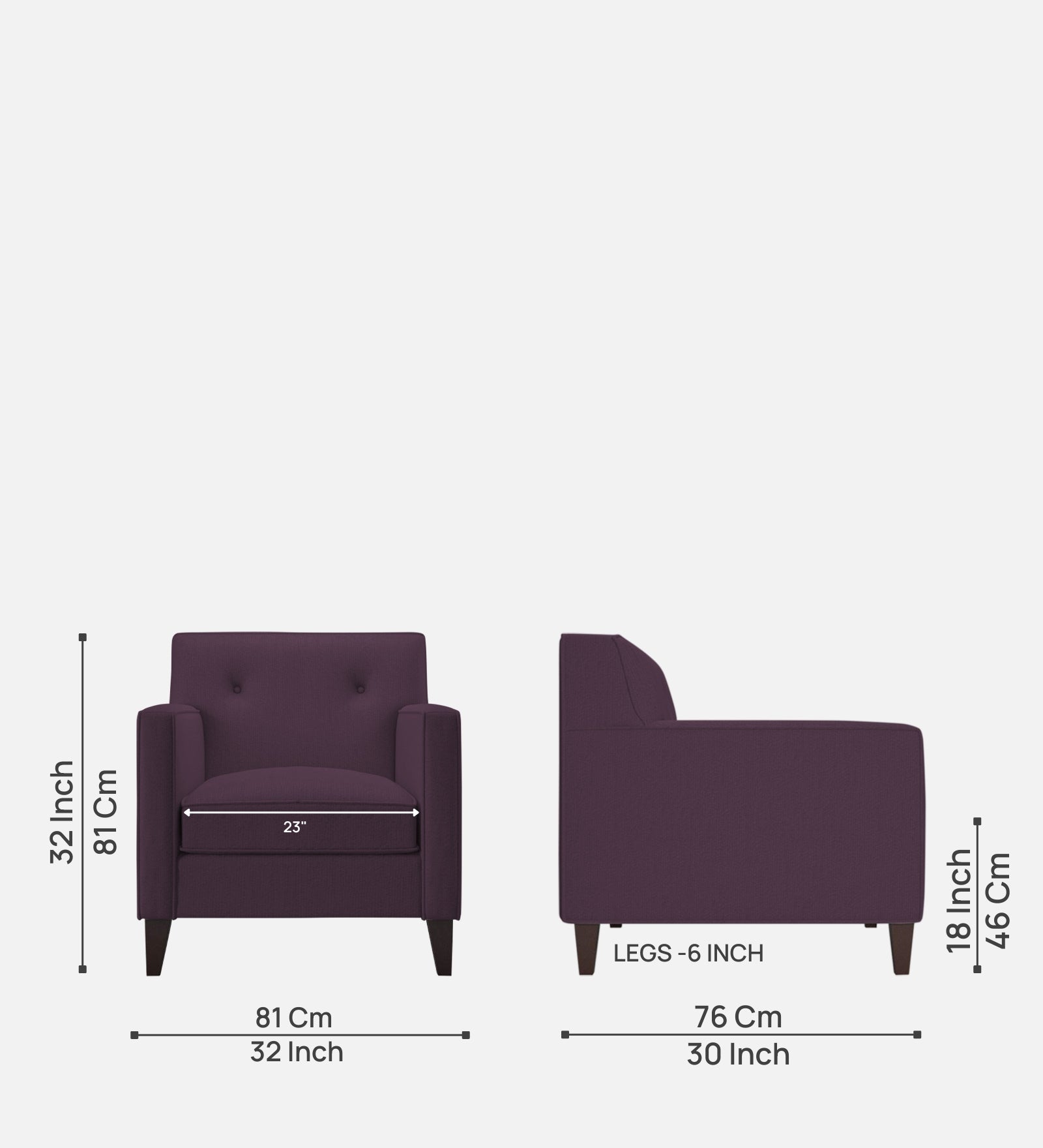 Miller Fabric 1 Seater Sofa in Greek Purple Colour