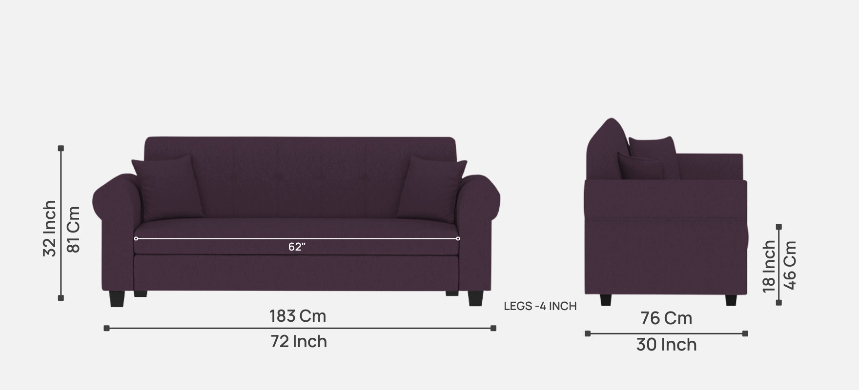 Derado Fabric 3 Seater Sofa in Greek Purple Colour