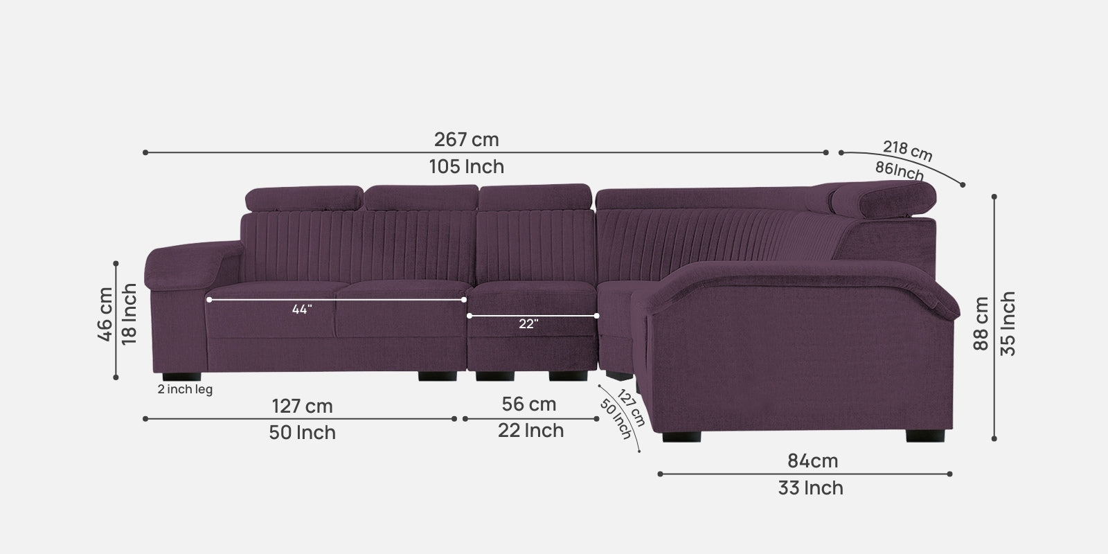 Draco Fabric 6 Seater Corner Sofa In Greek Purple Colour - Febonic Living