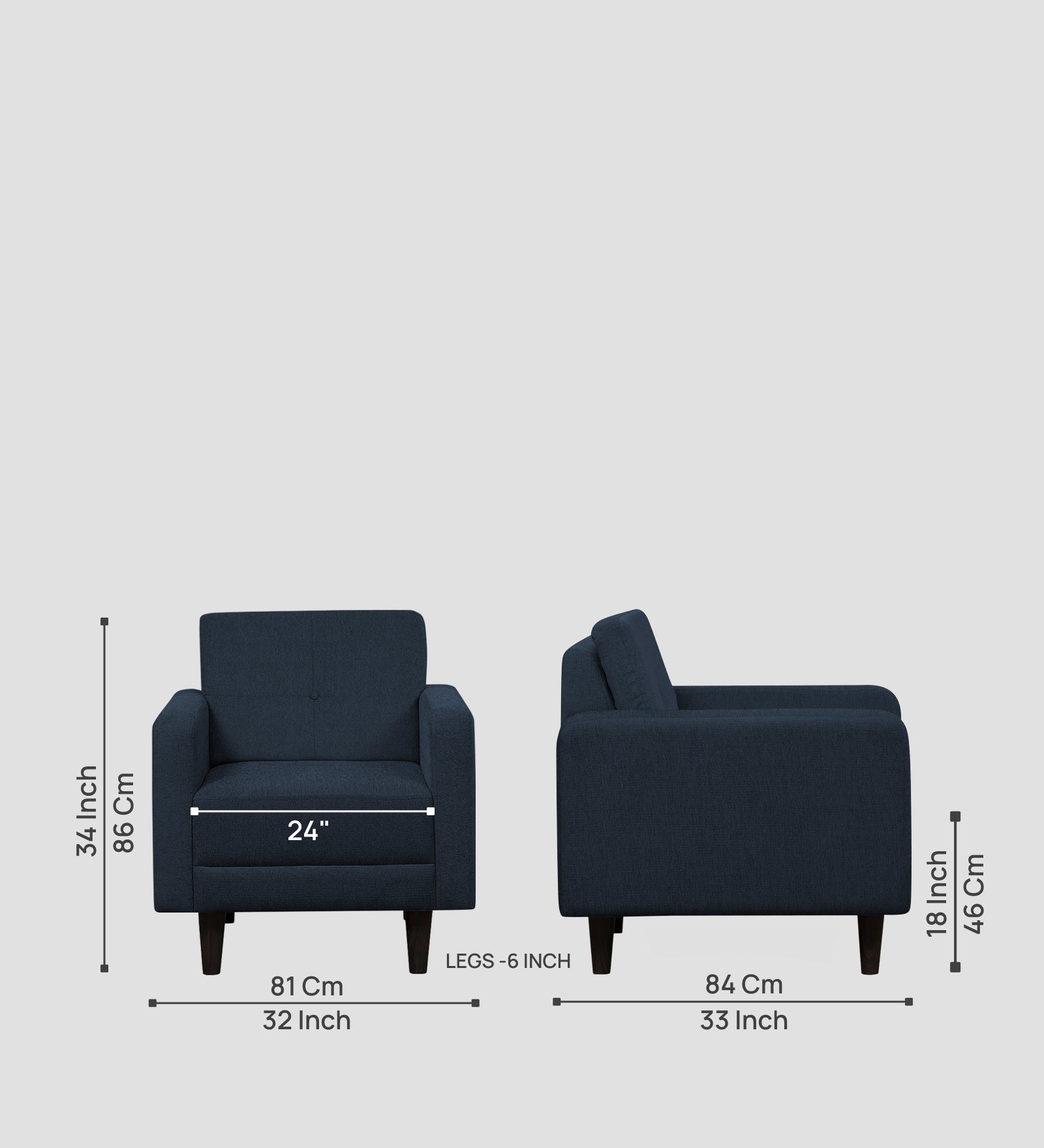 Noha Fabric 1 Seater Sofa In  Denim Blue Colour - Febonic Living