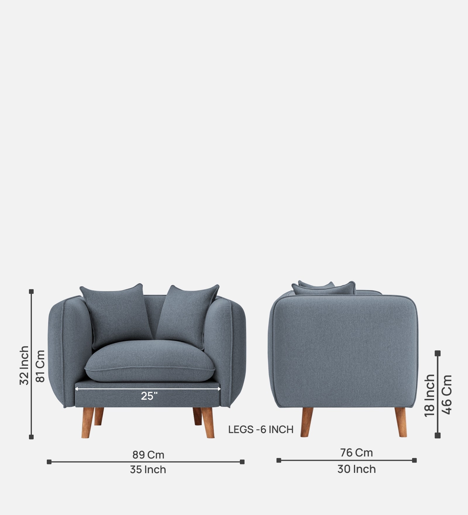 Reva Fabric 1 Seater Sofa In Indigo Blue Colour