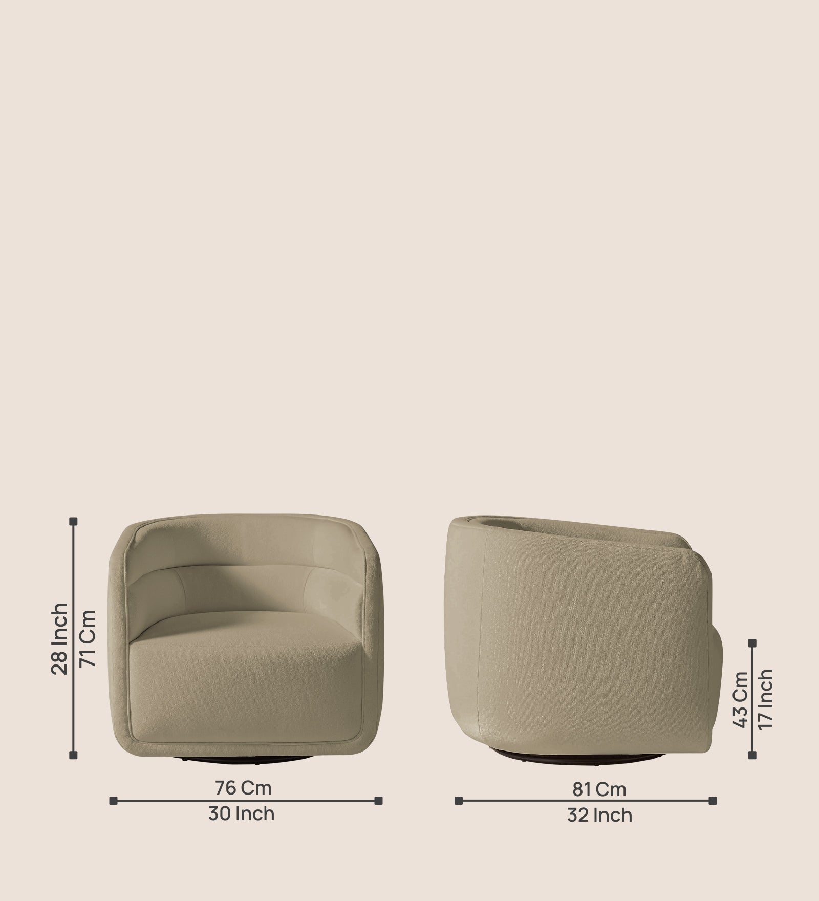 Ria Fabric Swivel Chair in Honey Beige Colour