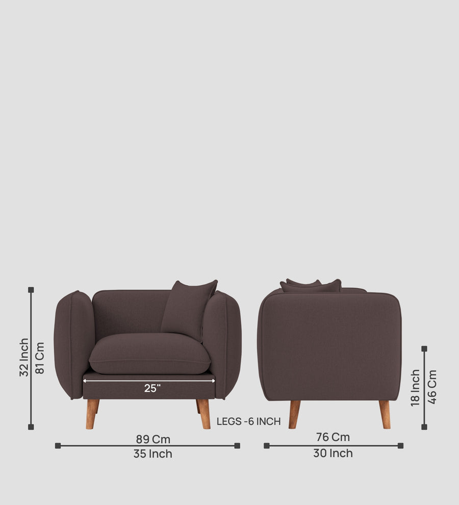 Reva Fabric 1 Seater Sofa In Night Brown Colour - Febonic Living