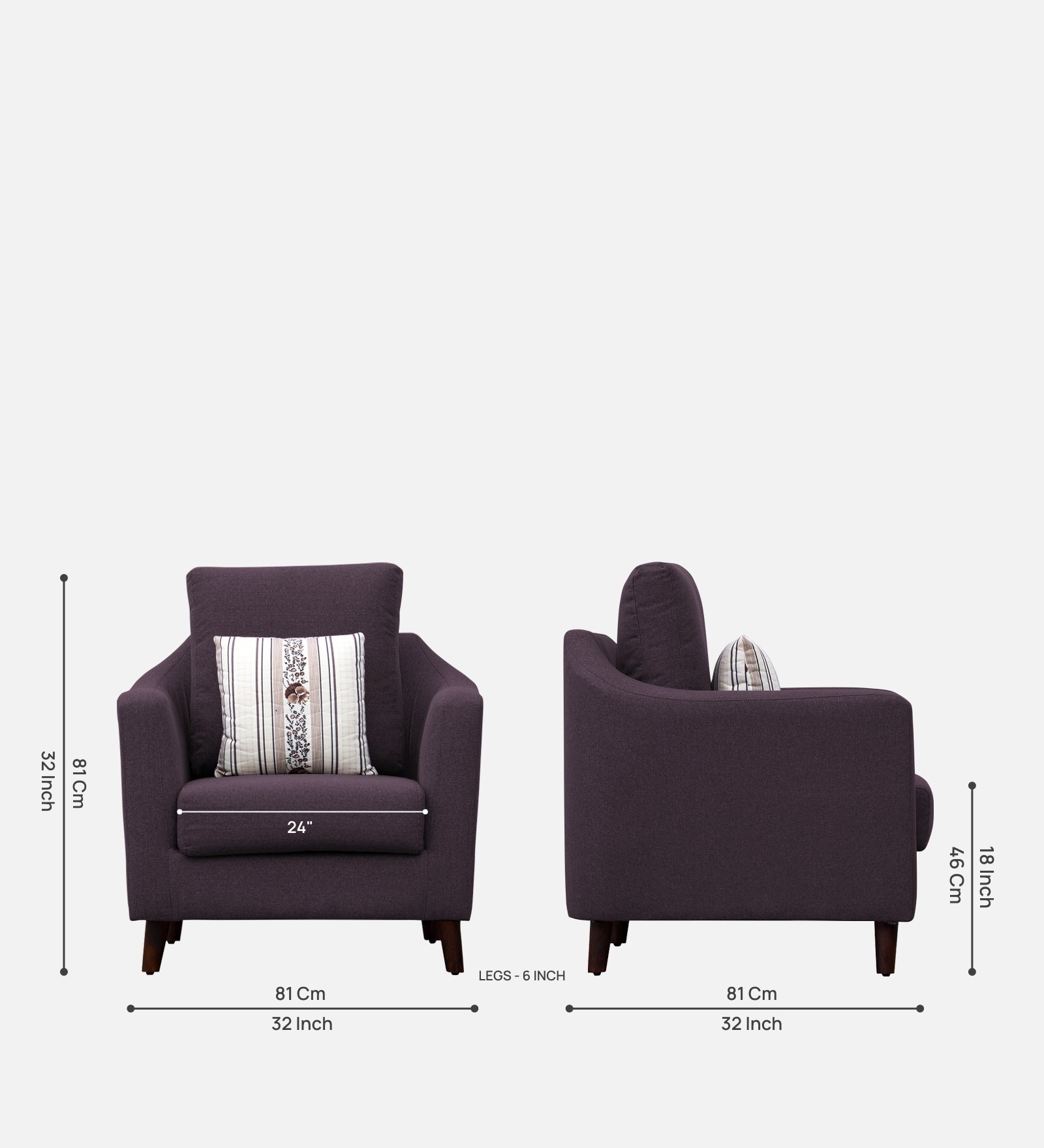 Kevin Fabric 1 Seater Sofa in Greek Purple Colour